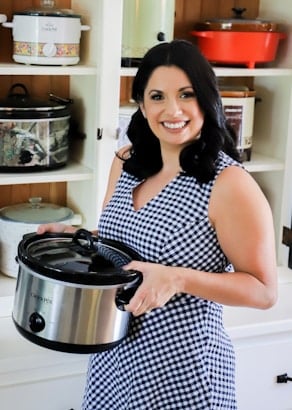 Photo of Sarah Olson holding a slow cooker