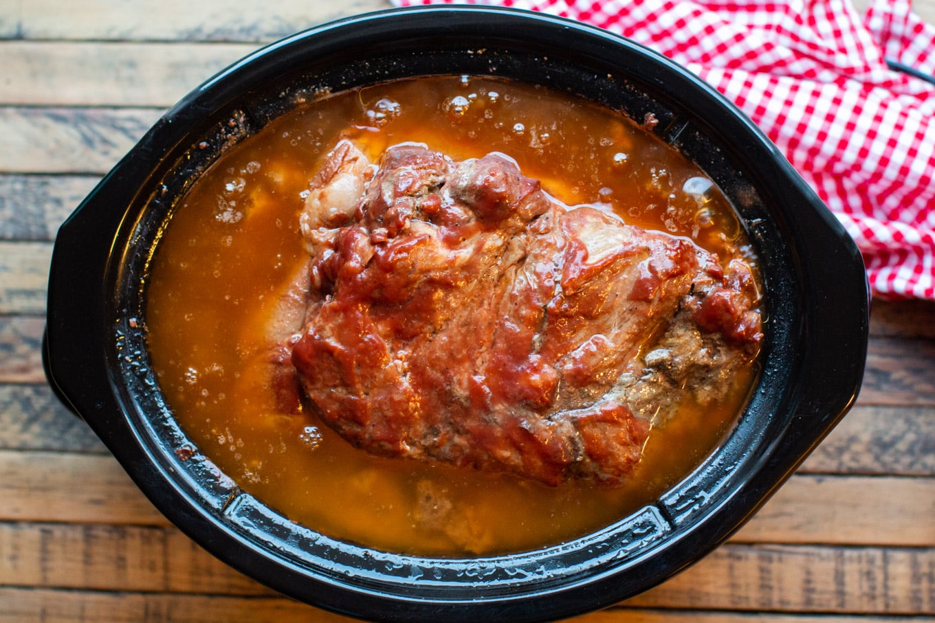 cooked pork shoulder in slow cooker