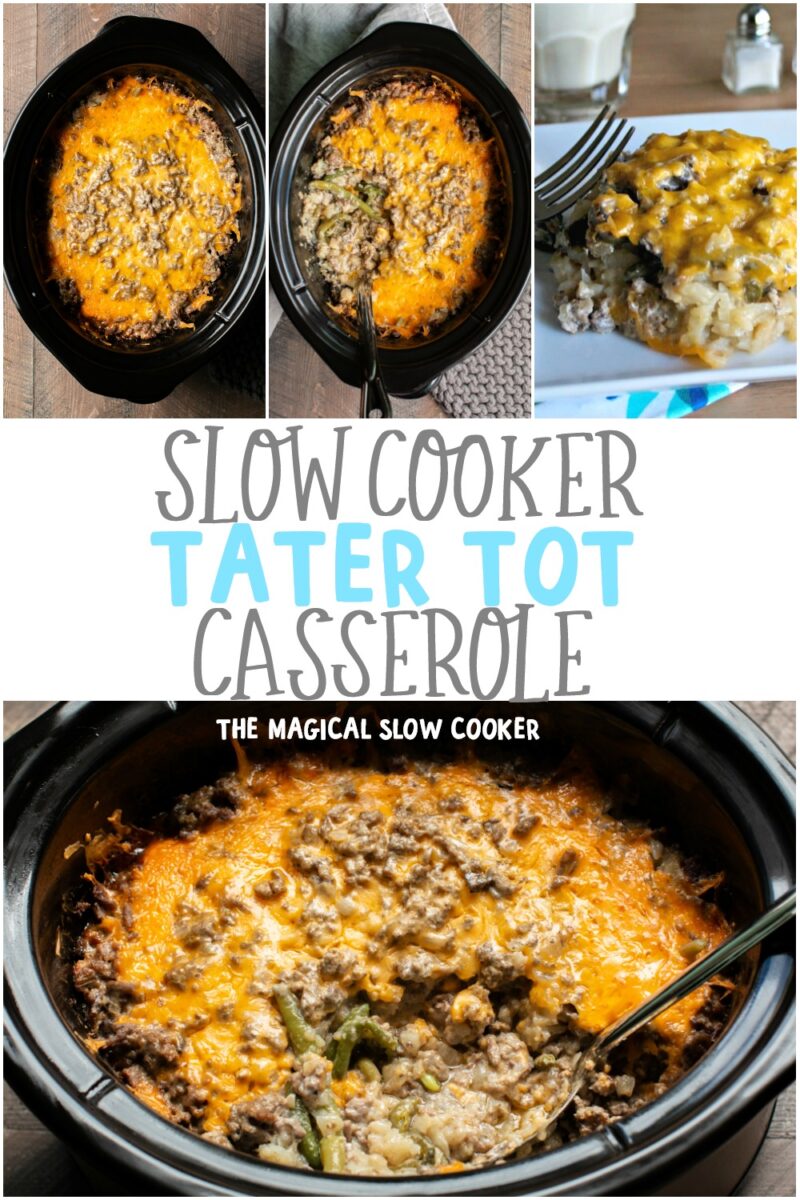 collage of photos of tater tot casserole for pinterest
