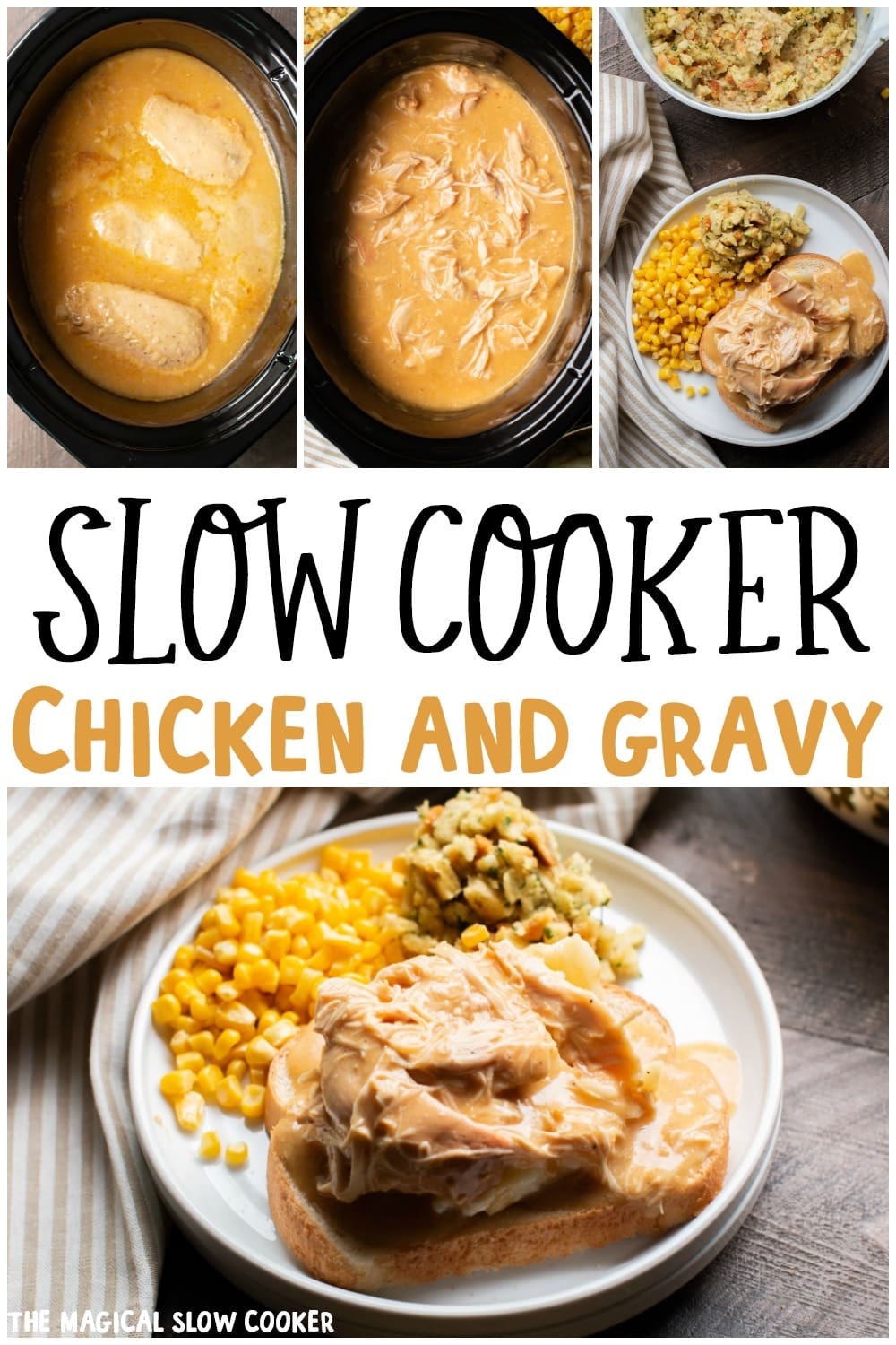 collage of chicken and gravy images for pinterest