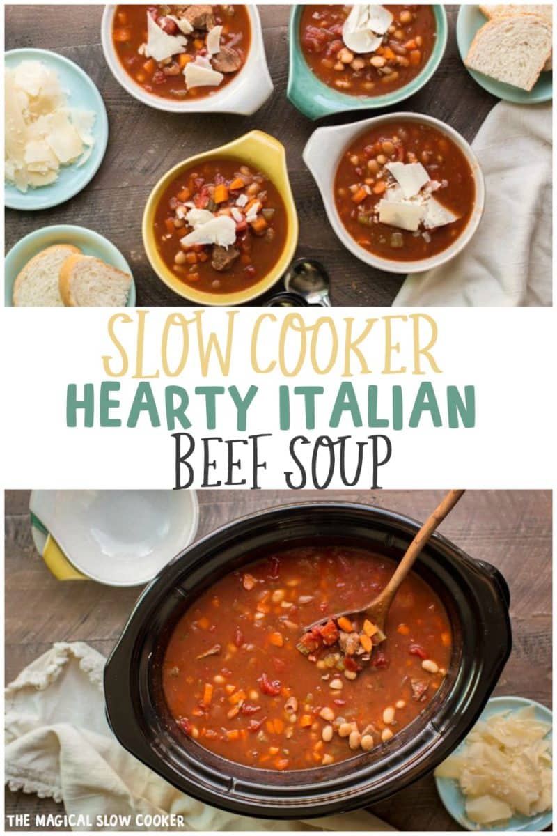 Collage of 2 photos of hearty Italian Soup for pinterest
