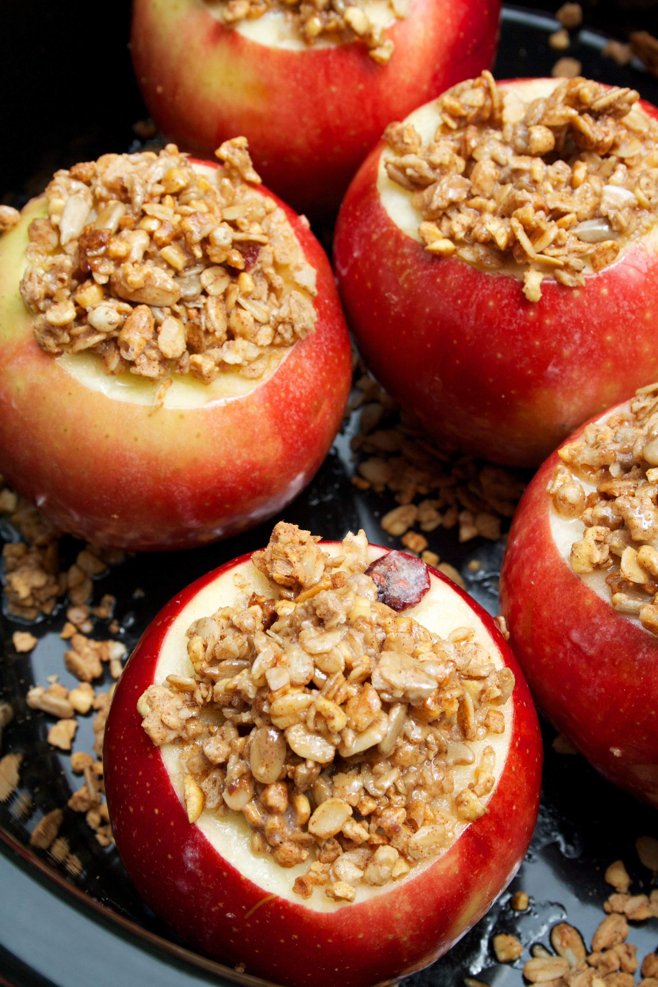 close up of baked apples uncooked in the slow cooker