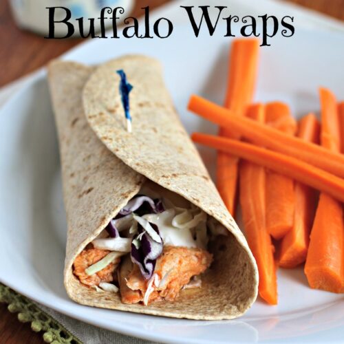 buffalo chicken in wheat tortilla on white plate