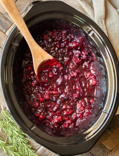 cranberry sauce in a slow cooker.