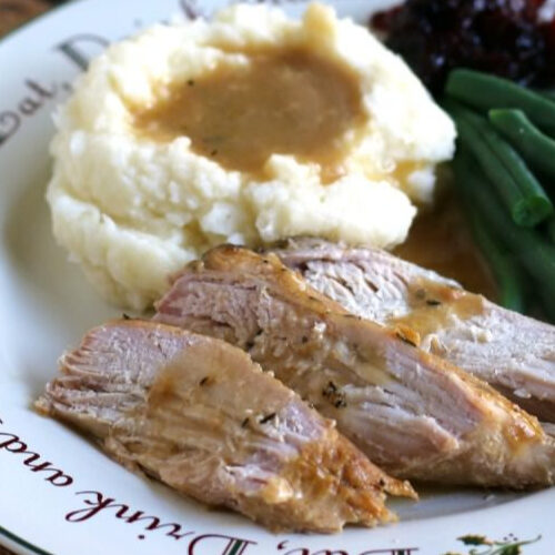 turkey breast close up on white plate