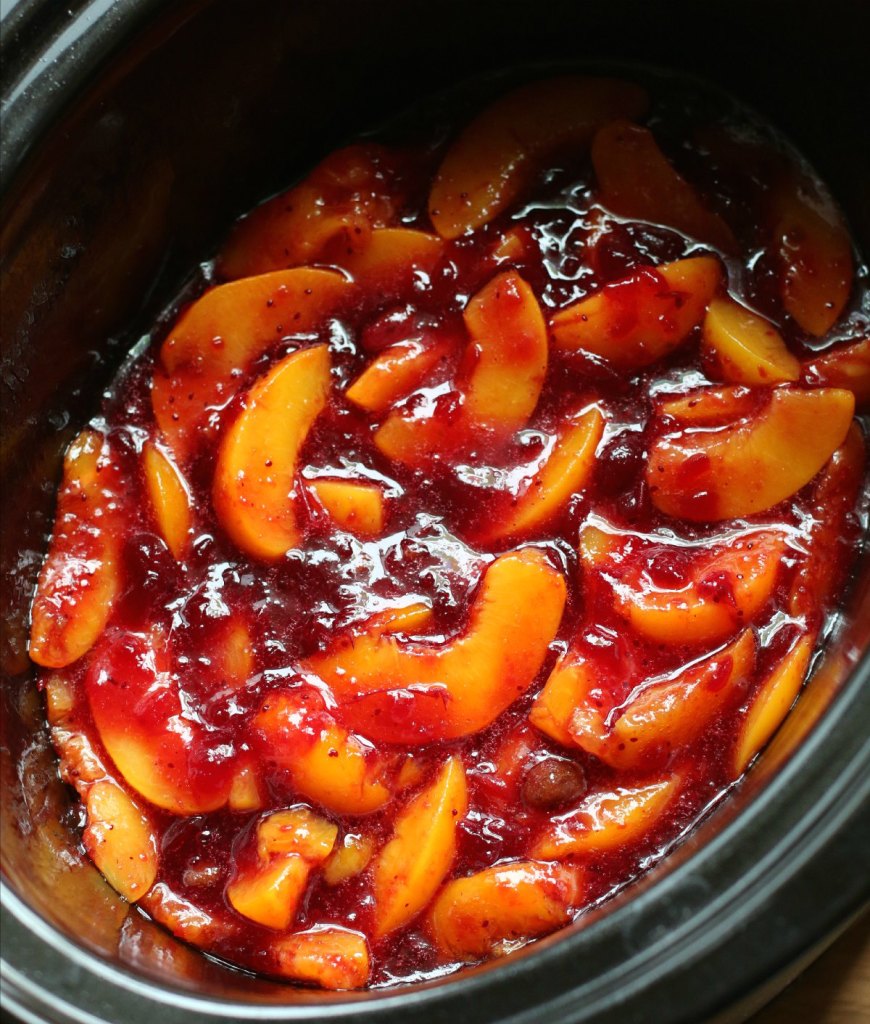 slow cooker gluten free cranberry peach cobbler