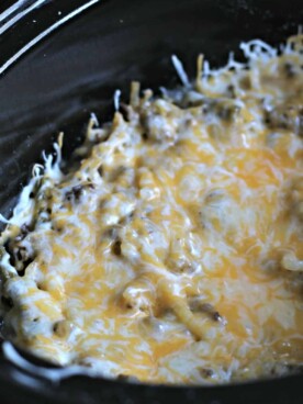 lightened up tater casserole in slow cooker, fully cooked