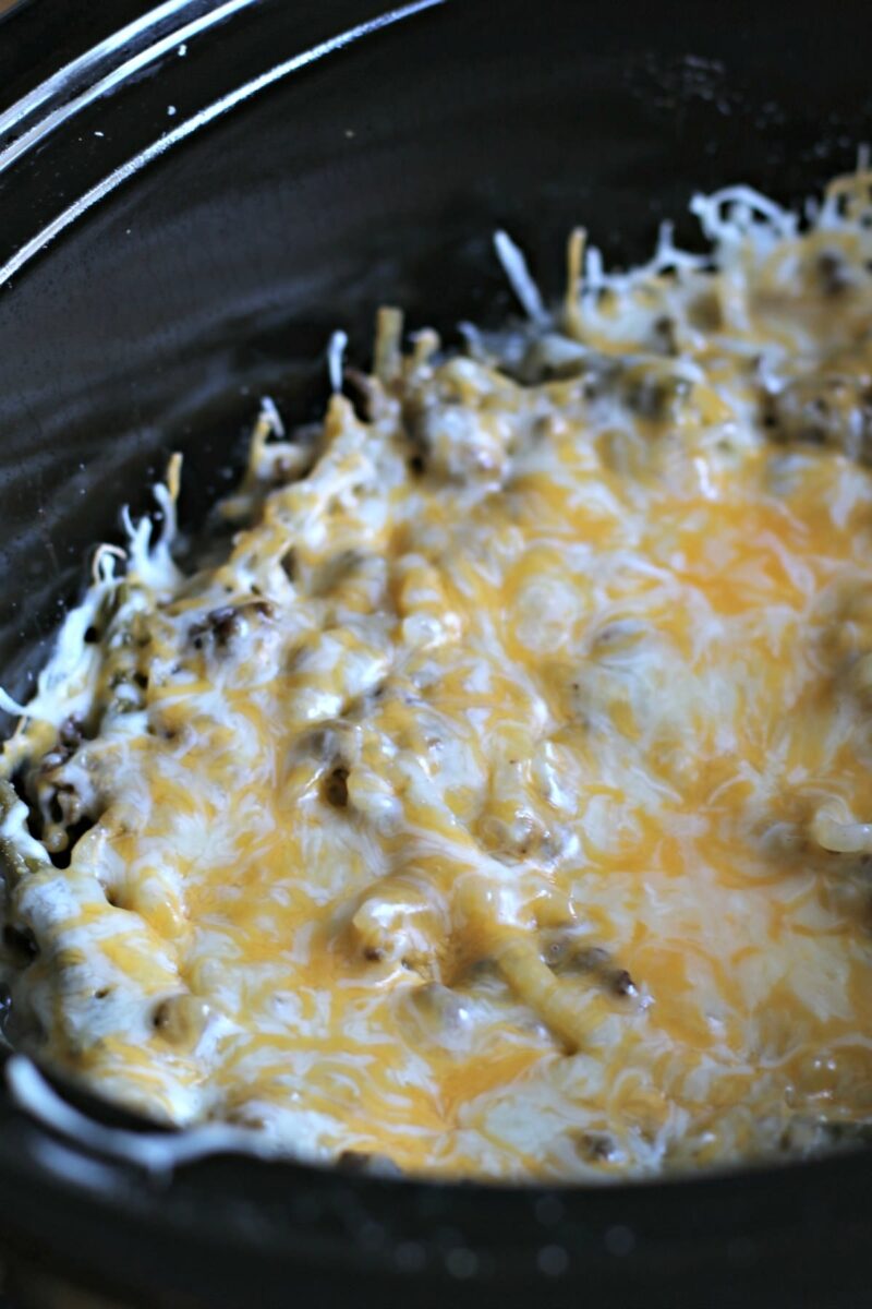 lightened up tater casserole in slow cooker, fully cooked