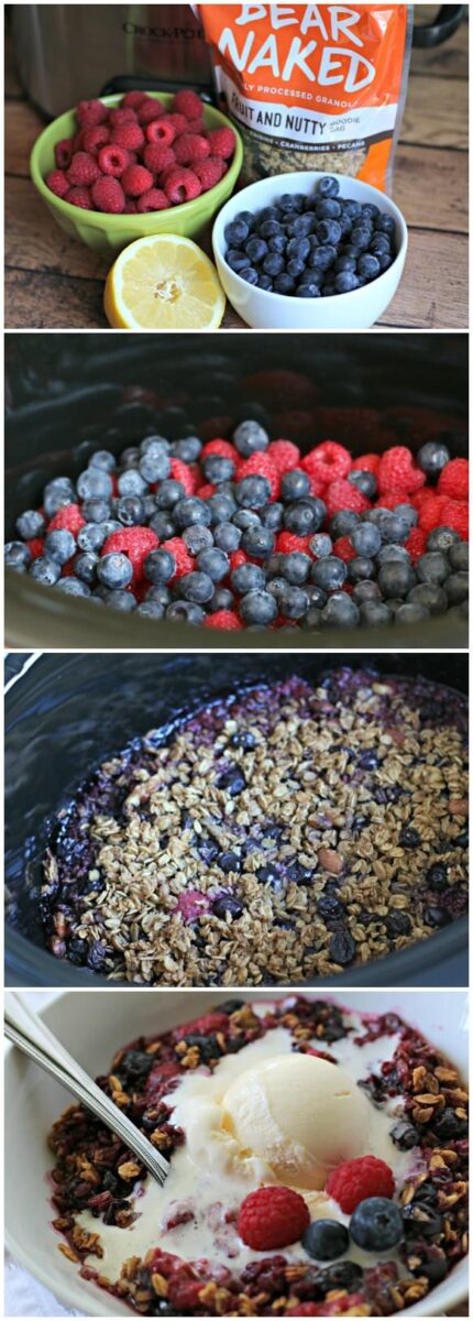 collage of berry crisp for pinterest