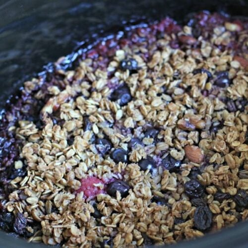 finished berry crisp in slow cooker