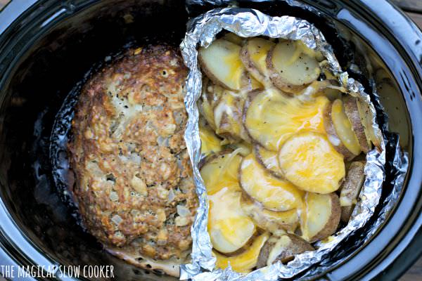 close up photo of hobo dinner in slow cooker