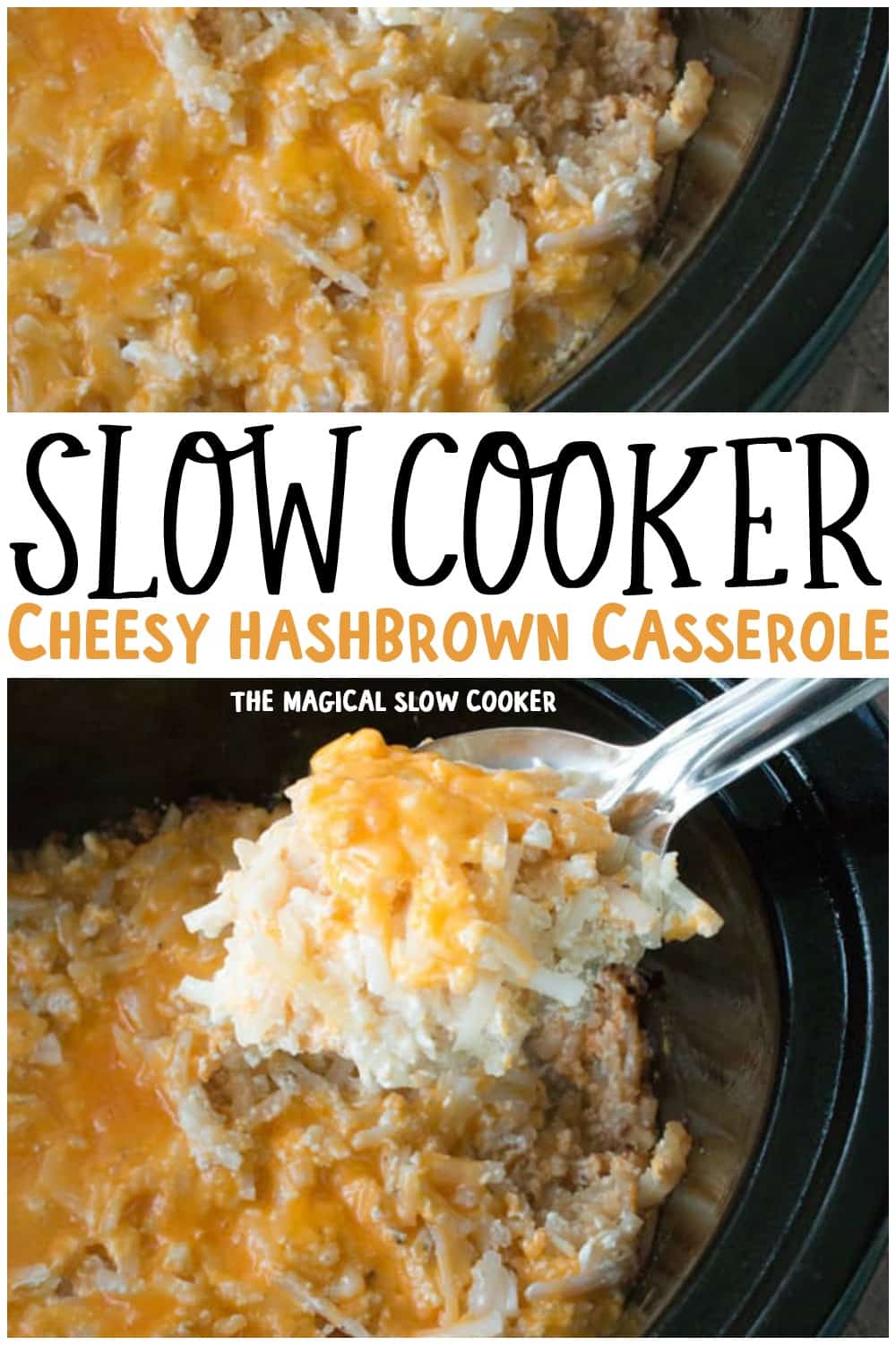 collage of cheesy hashbrown casserole for pinterest