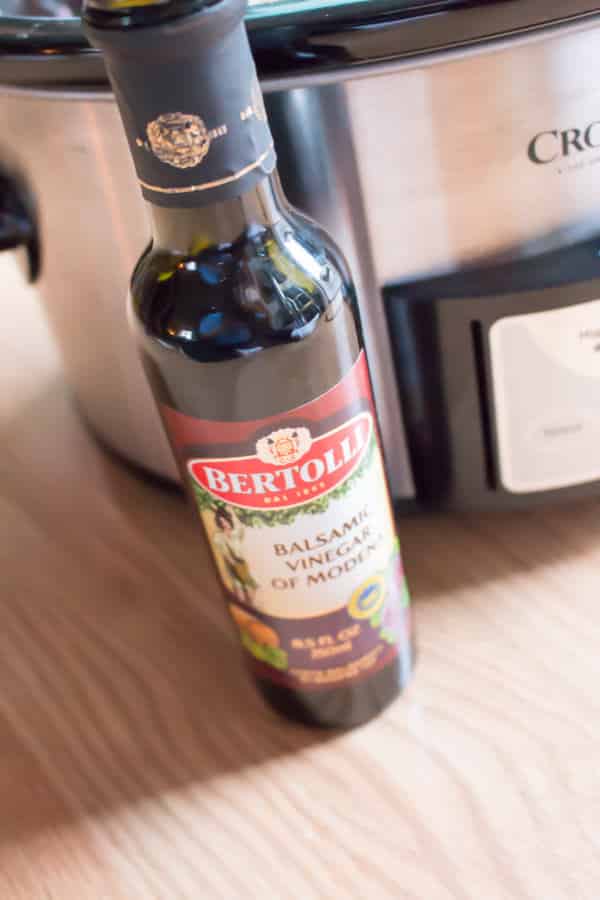 Bottle of Bertolli Balsamic Vinegar.