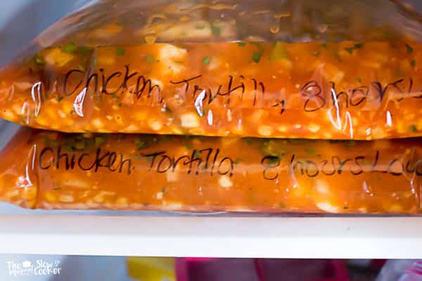 freezer bags full of chicken enchilada soup