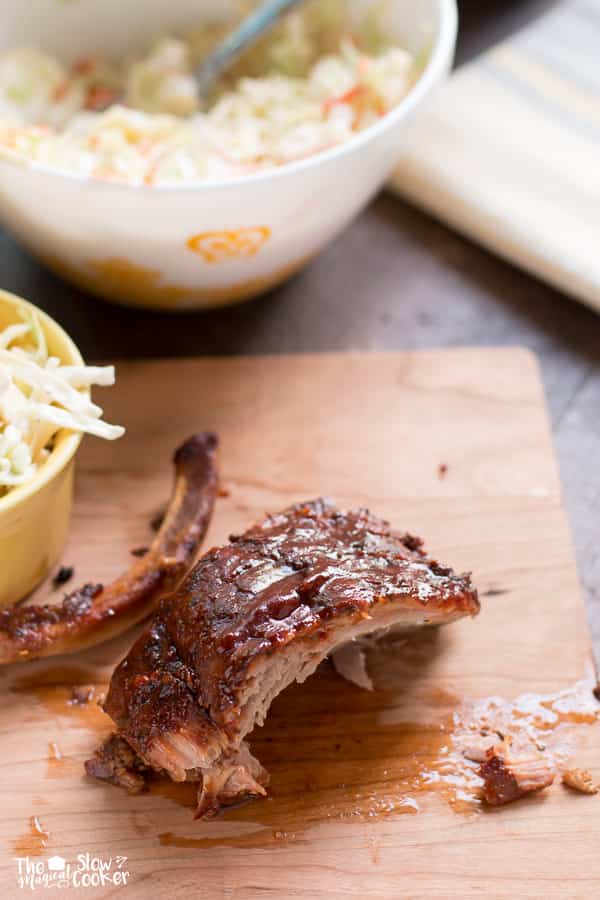 Ribs on cutting board, ready to eat.