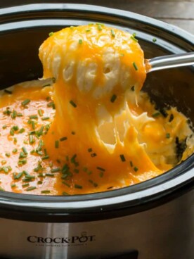 close up of cheesy mashed potatoes