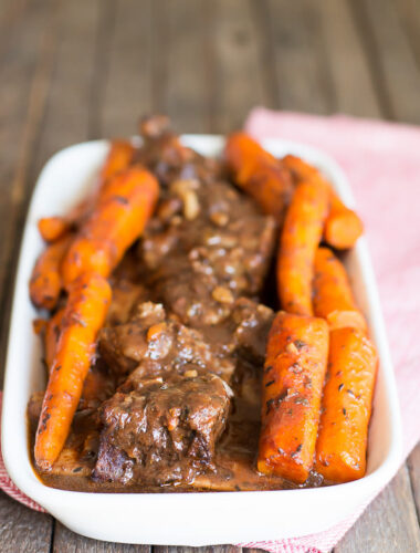 Platter of short ribs in tomato gravy