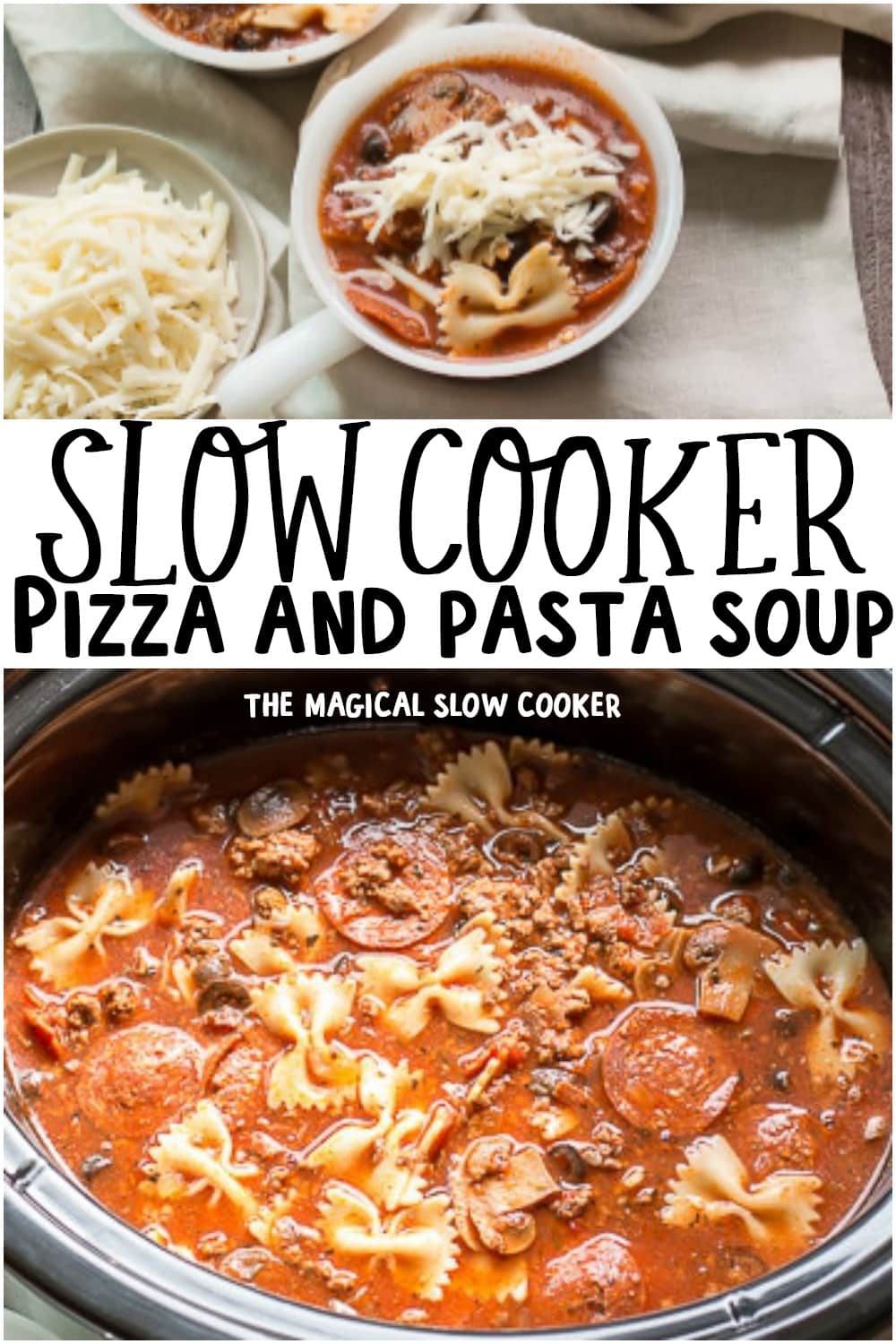 collage of pizza and pasta soup for pinterest