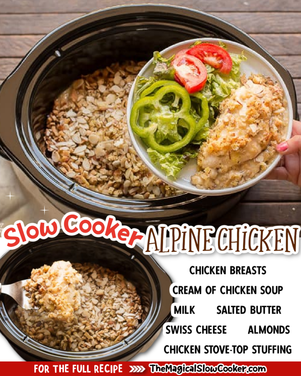 collage of alpine chicken images with text of ingredients for pinterest.