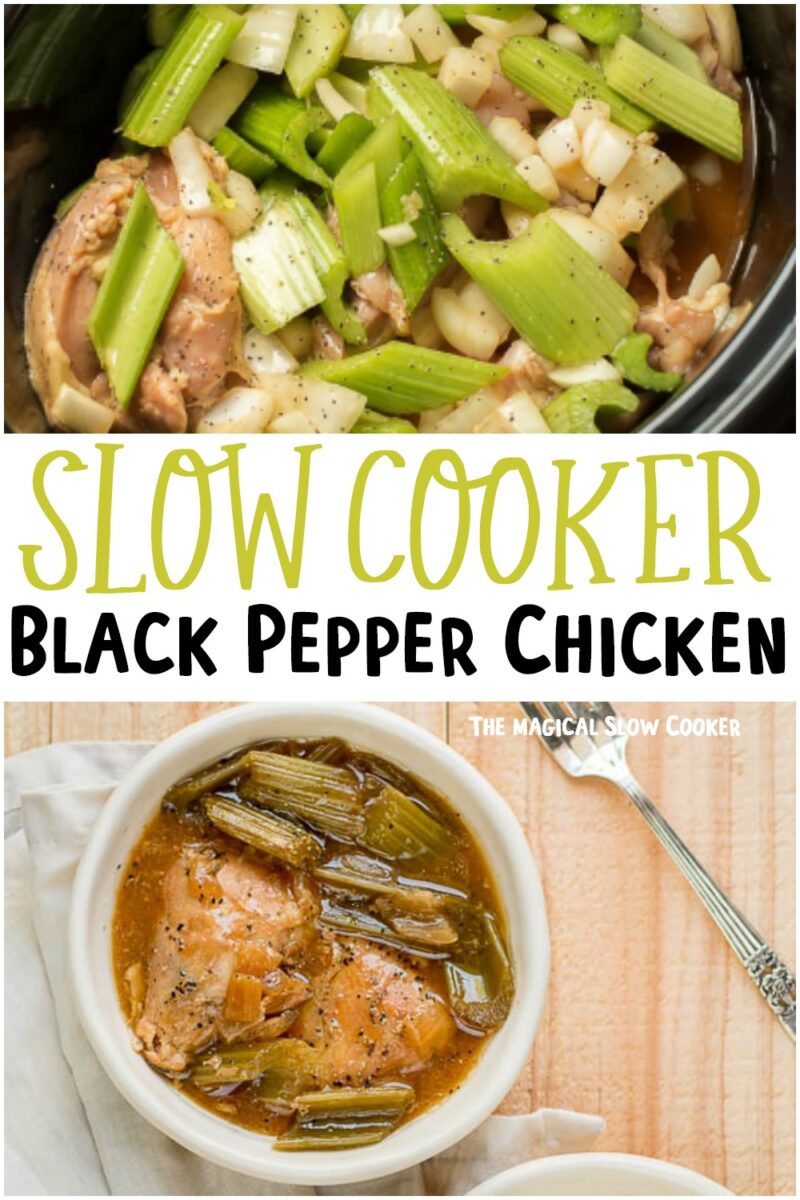 collage of photos of black pepper chicken for pinterest