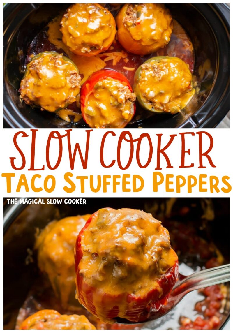 collage of stuffed pepper images with text overlay for pinterest