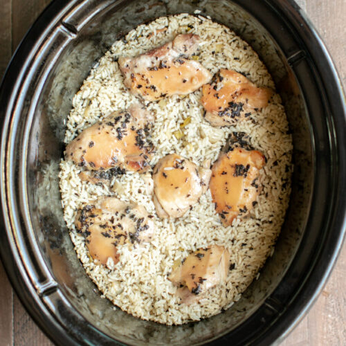 7 chicken thighs with rice in slow cooker with dried basil