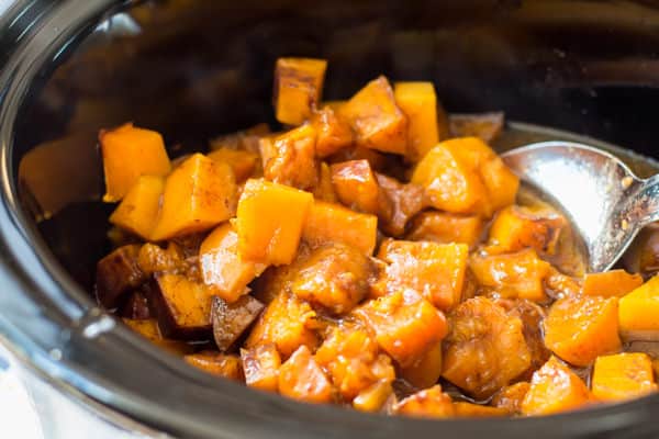 close up of cooked cinnamon sugar butternut squash