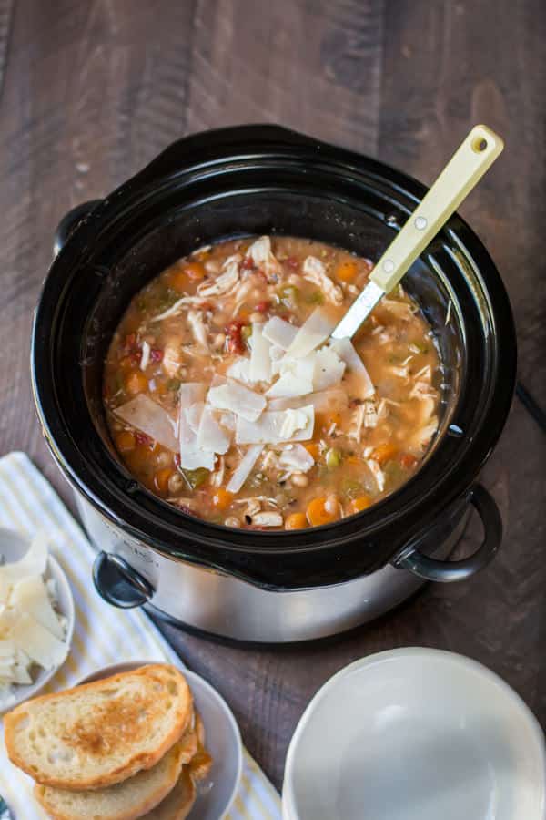 Tuscan chicken soup in a slow cooker