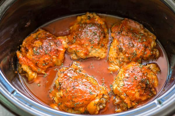 Slow Cooker Hot Chicken done cooking in crockpot