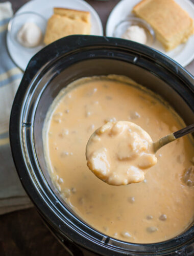 potato cheese soup in a slow cooker.