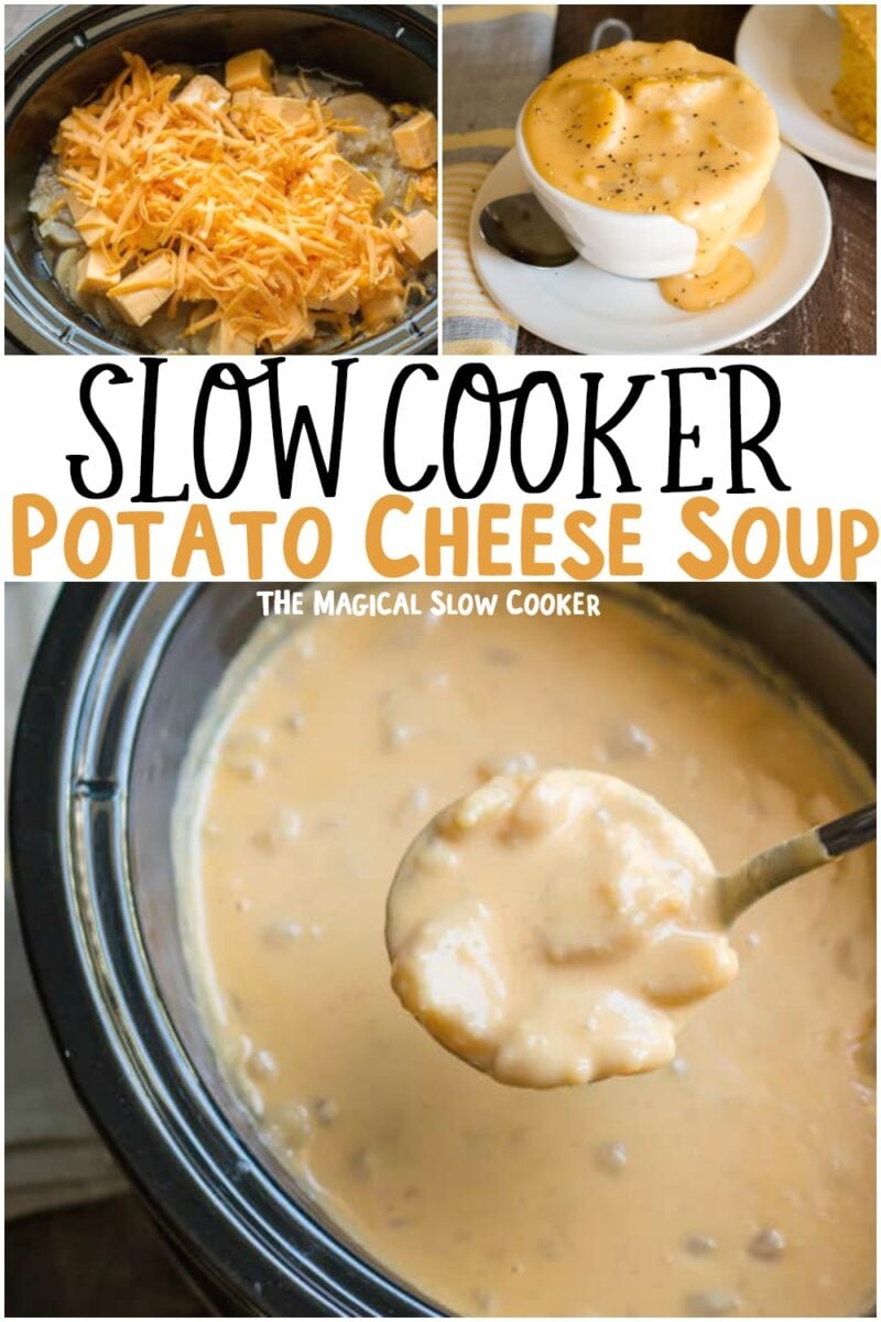 collage of potato cheese soup for pinterest
