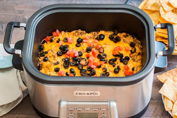 Slow Cooker Beef and Rice Enchilada Dip - The Magical Slow Cooker