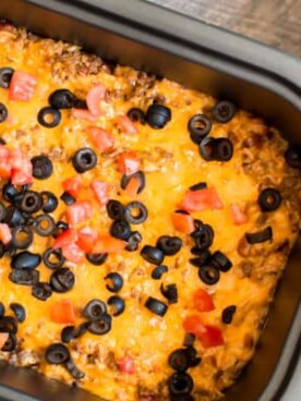 beef and enchilada dip in a slow cooker.