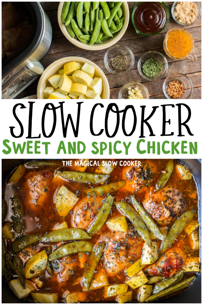 collage of sweet and spicy chicken images with text overlay for pinterest