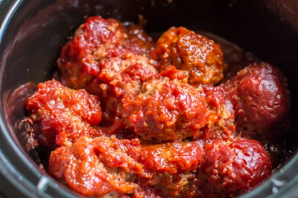 porcupine meatballs in a slow cooker.