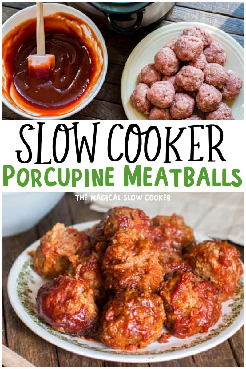 collage of porcupine meatballs images with text overlay for pinterest