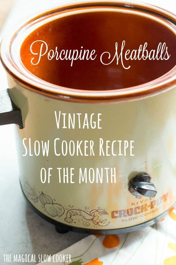 slow cooker porcupine meatballs in a tangy sauce