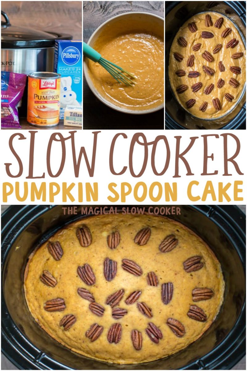 collage of pumpkin spoon cake for pinterest