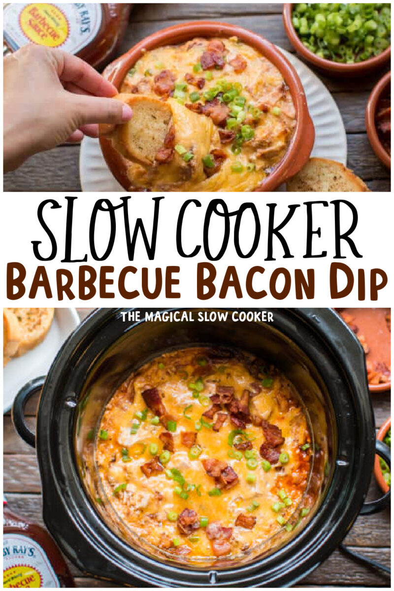 bacon barbecue dip collage with text overlay for pinterest