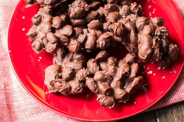 A plate of food on a table, with Chocolate and Slow cooker