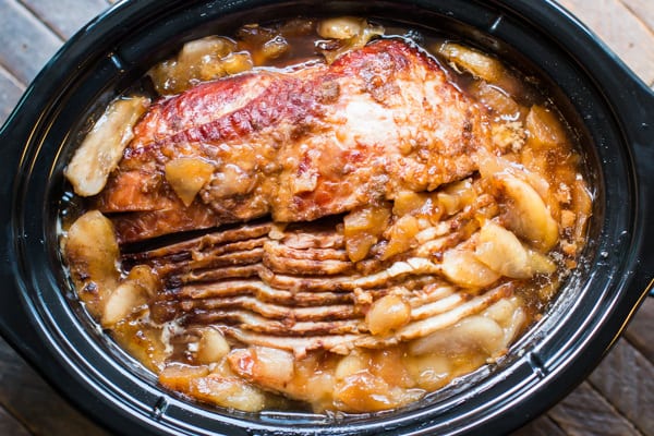 spiral ham in the slow cooker with apple pie filling.