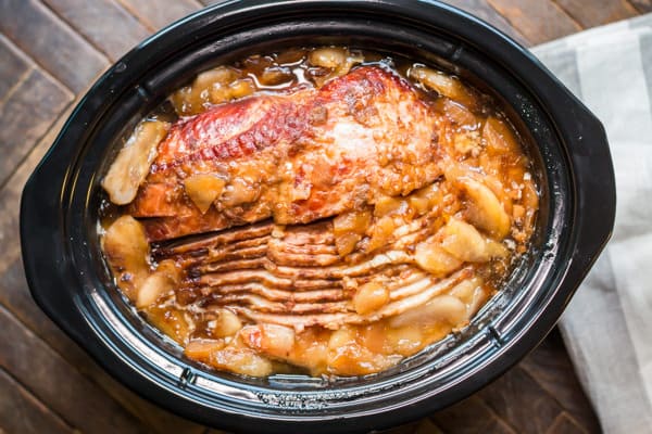 cooked apple and clove ham in the slow cooker.