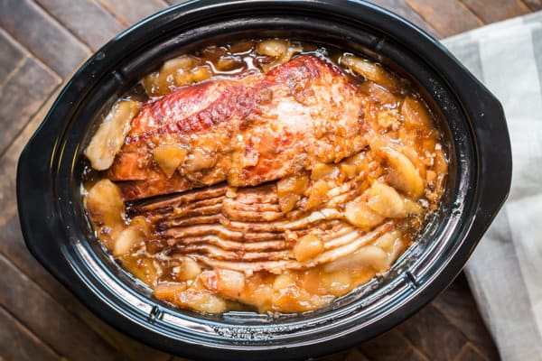 cooked apple and clove ham in the slow cooker.