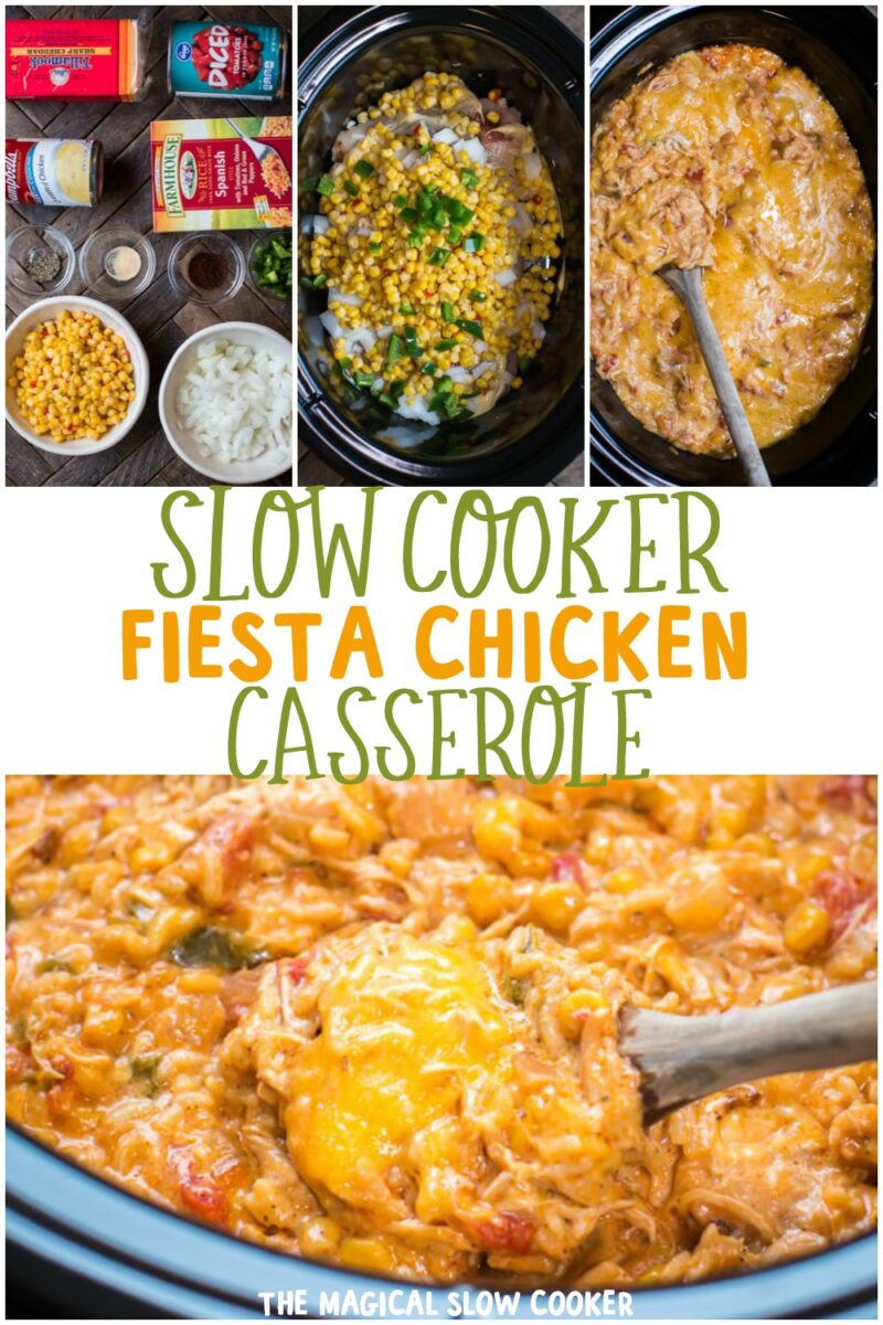 collage of fiesta chicken and rice casserole for pinterest