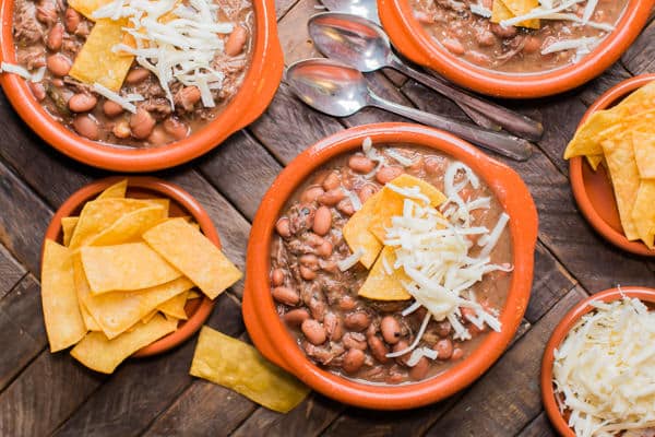 3 bowls of pinto beans and beef