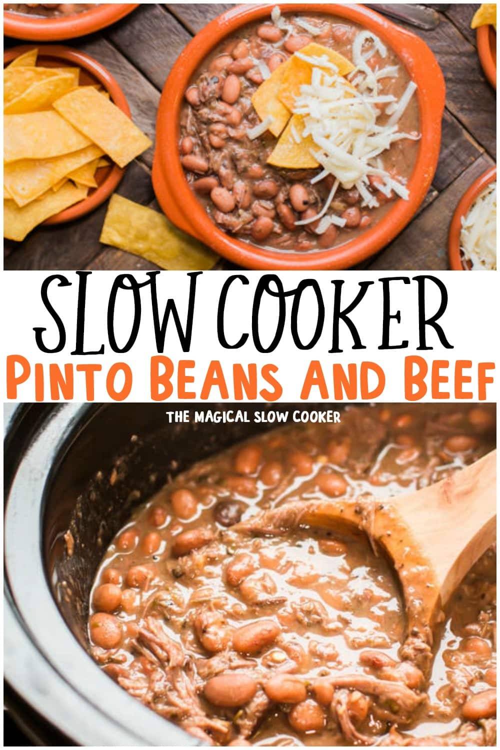 collage of pinto beans and beef photos with text overlay for pinterest