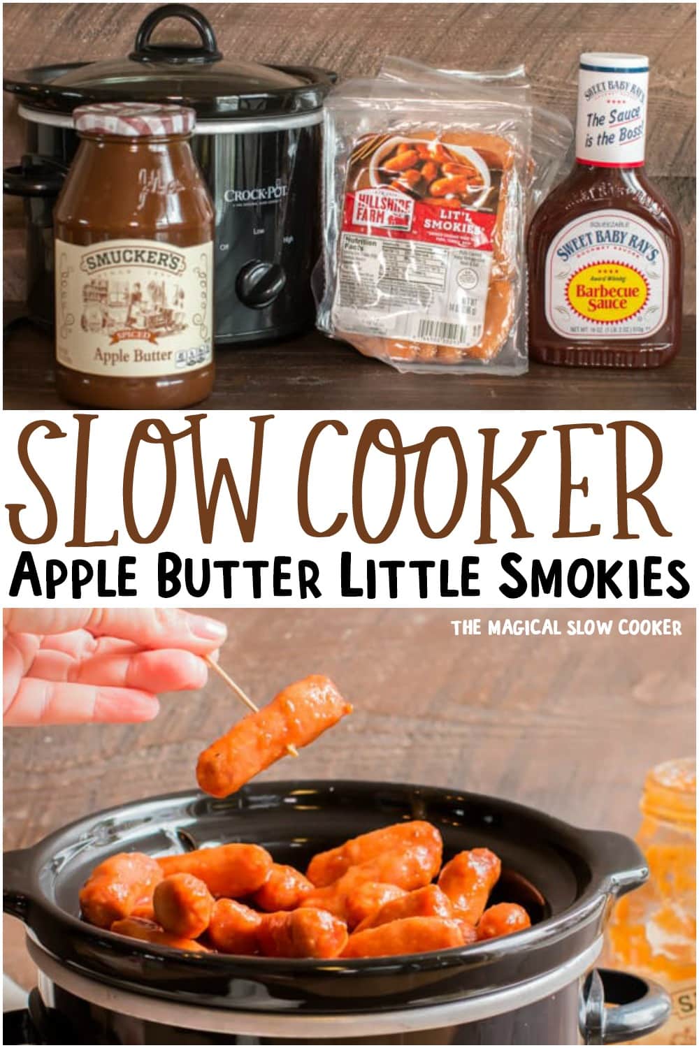 collage of apple butter little smokies for pinterest.
