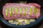 pork loin stuffed with green apple slices, raw