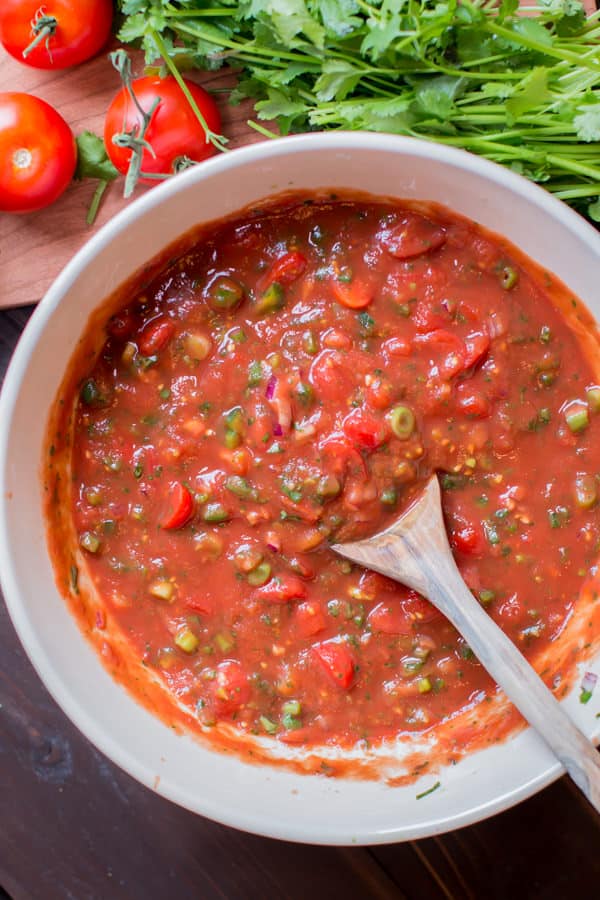 big bowl of homemade salsa.