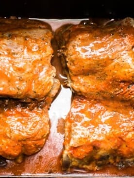 4 baby rack rib pieces in buffalo sauce.